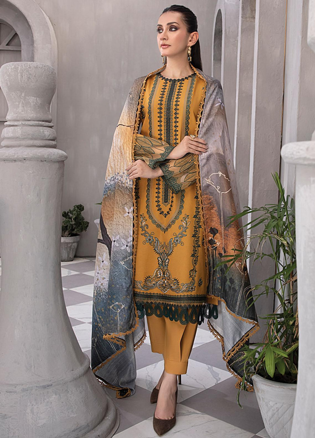 Florence By Rang Rasiya Embroidered Linen Suits Unstitched 3 Piece RR23FLL D-03 Azlin - Winter Collection
