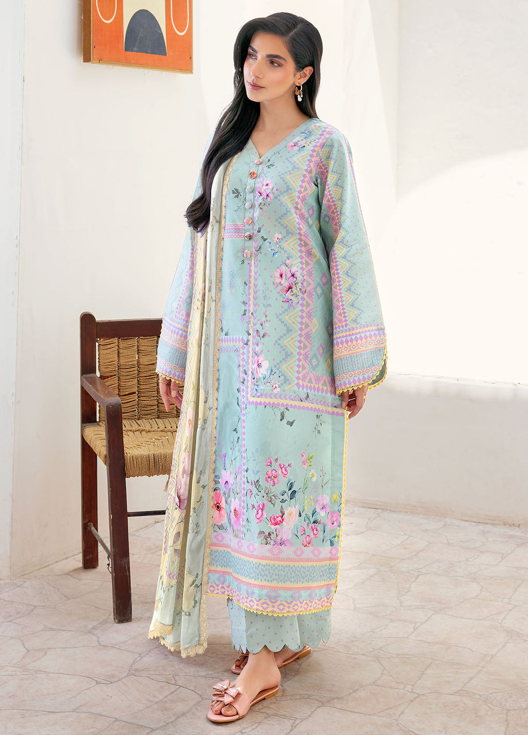Florent Digital Printed Lawn Suits Unstitched 3 Piece FL25LP FL-1 A - Summer Collection