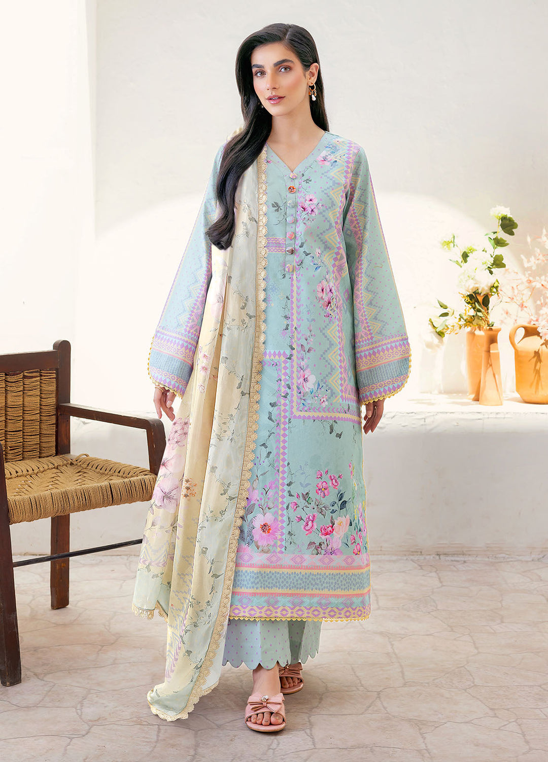 Florent Digital Printed Lawn Suits Unstitched 3 Piece FL25LP FL-1 A - Summer Collection