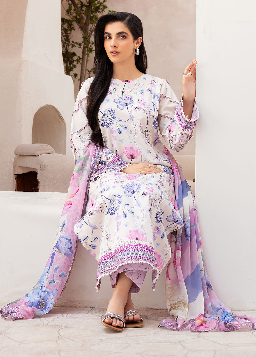Florent Digital Printed Lawn Suits Unstitched 3 Piece FL25LP FL-2 B - Summer Collection