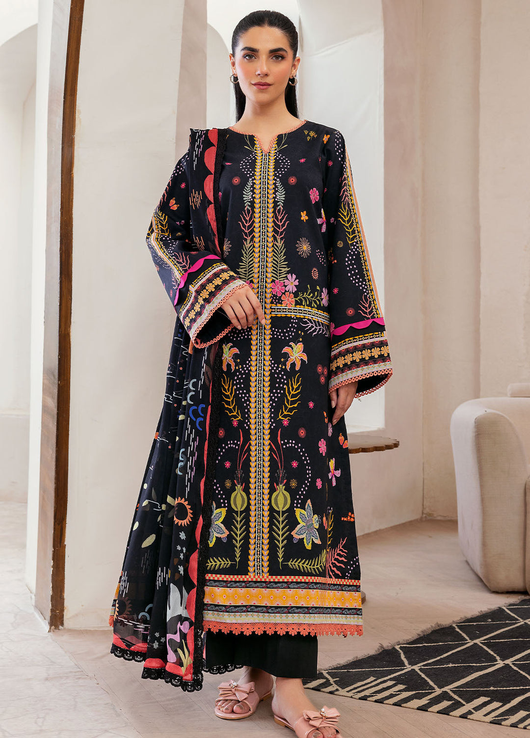Florent Digital Printed Lawn Suits Unstitched 3 Piece FL25LP FL-8 B - Summer Collection