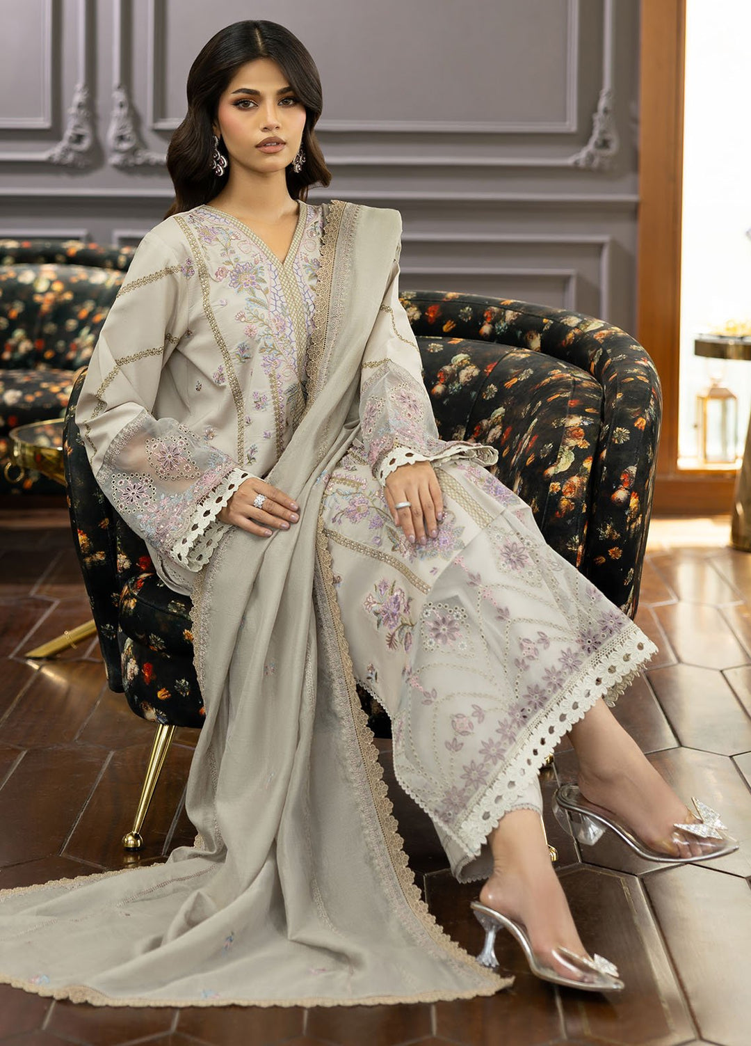 Florent Embroidered Lawn Suits Unstitched 3 Piece FL25EF FL-5 A - Summer Collection