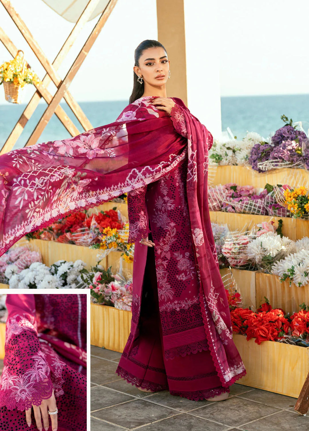 Florent Embroidered Lawn Suits Unstitched 3 Piece FL25LL FL-7 - Summer Collection