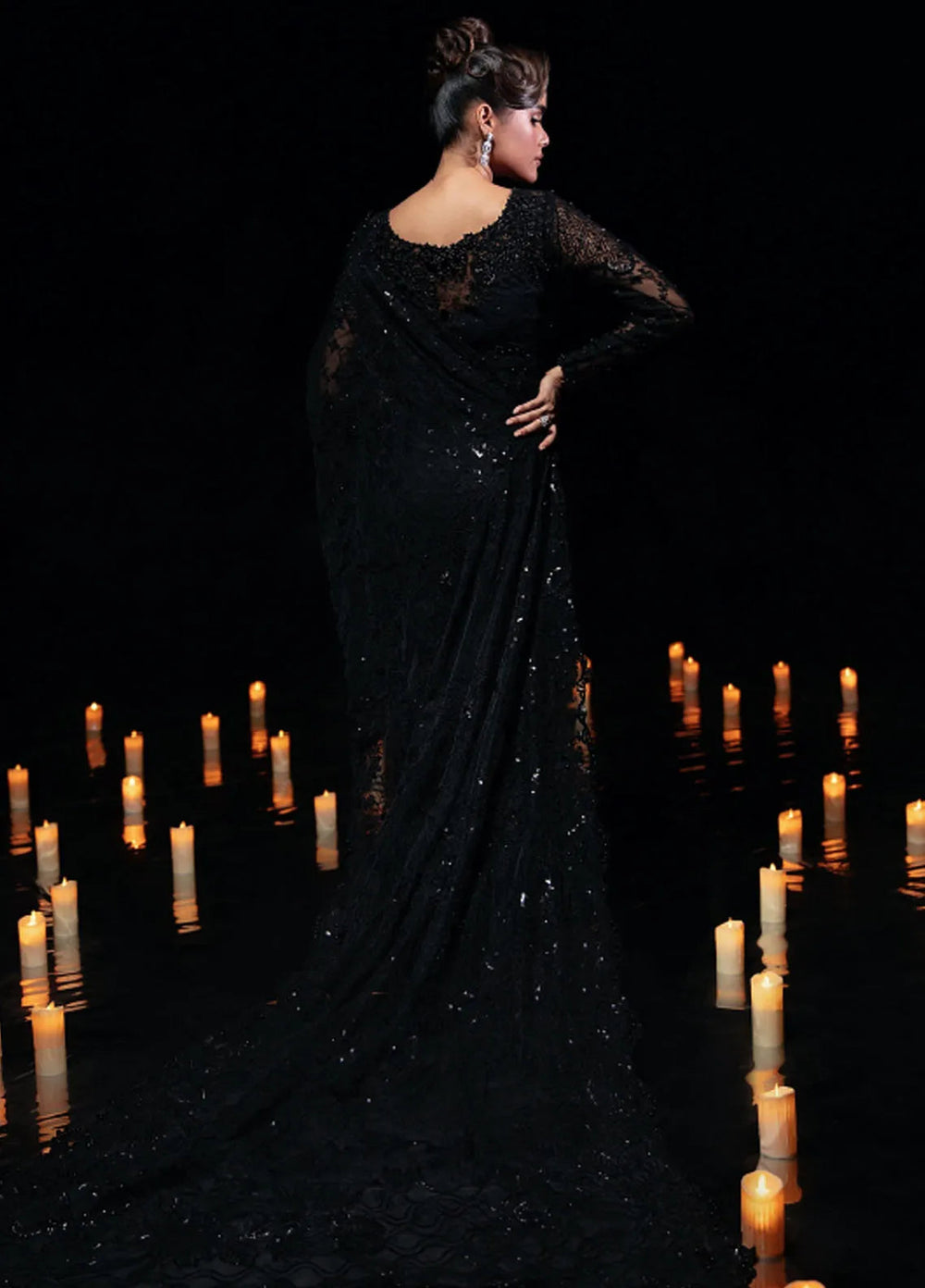 Florent Embroidered Net Unstitched Saree FL24R Blackswan - Formal Collection