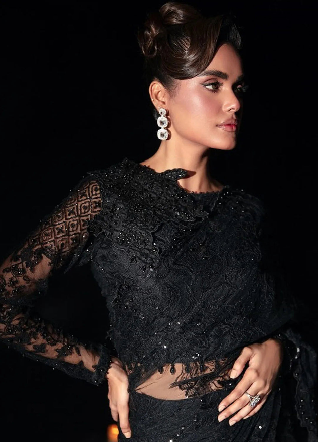 Florent Embroidered Net Unstitched Saree FL24R Blackswan - Formal Collection