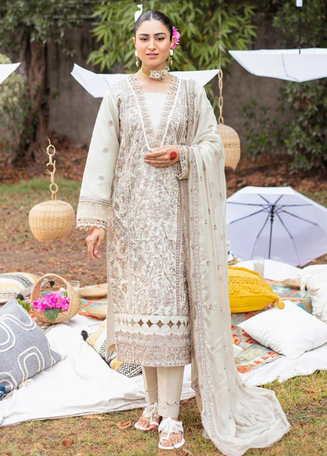 Florent Embroidered Lawn Suits Unstitched 3 Piece FL23LE FL-2A - Luxury Eid Collection