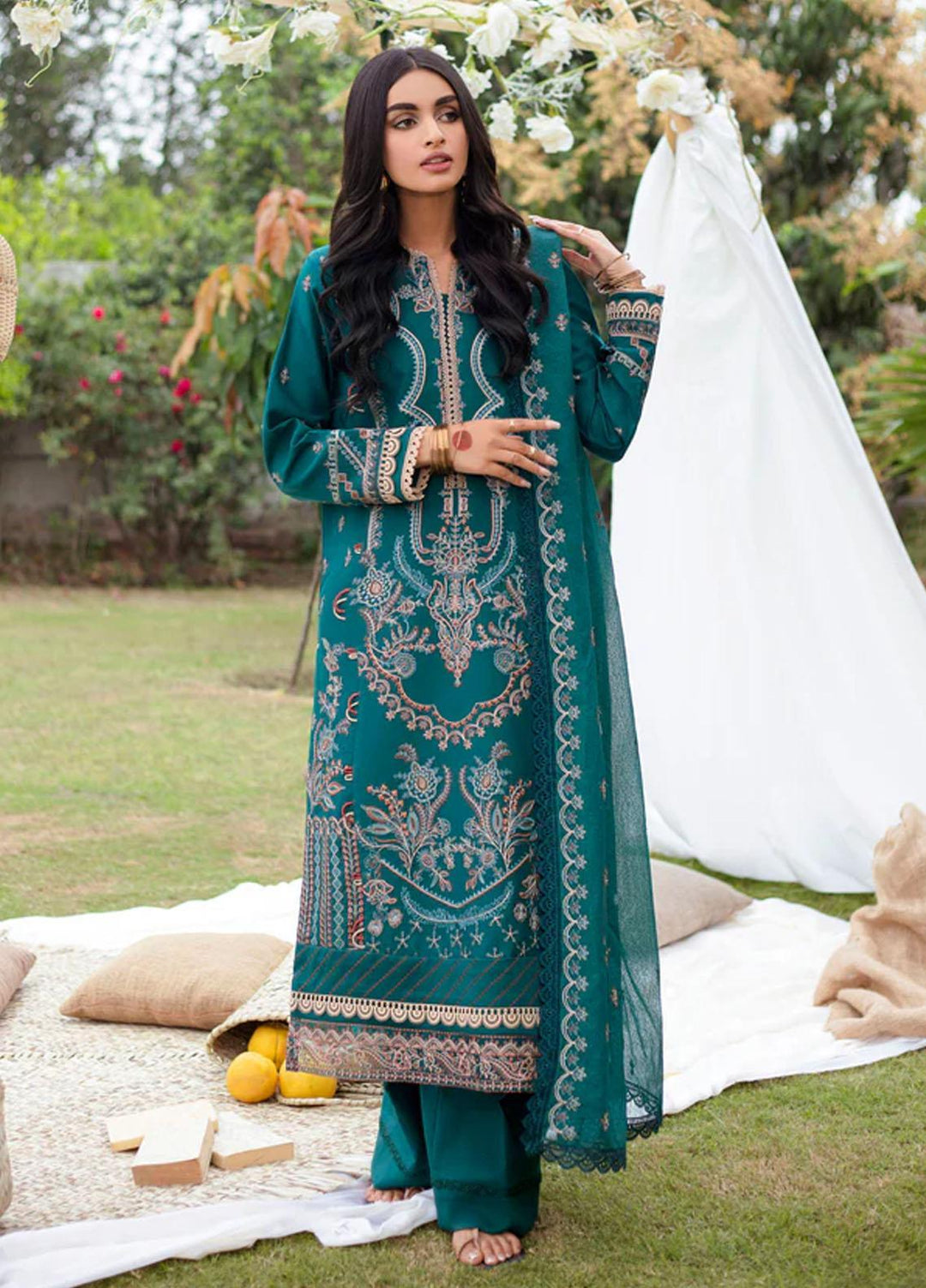 Florent Embroidered Lawn Suits Unstitched 3 Piece FL23LE FL-7B - Luxury Eid Collection