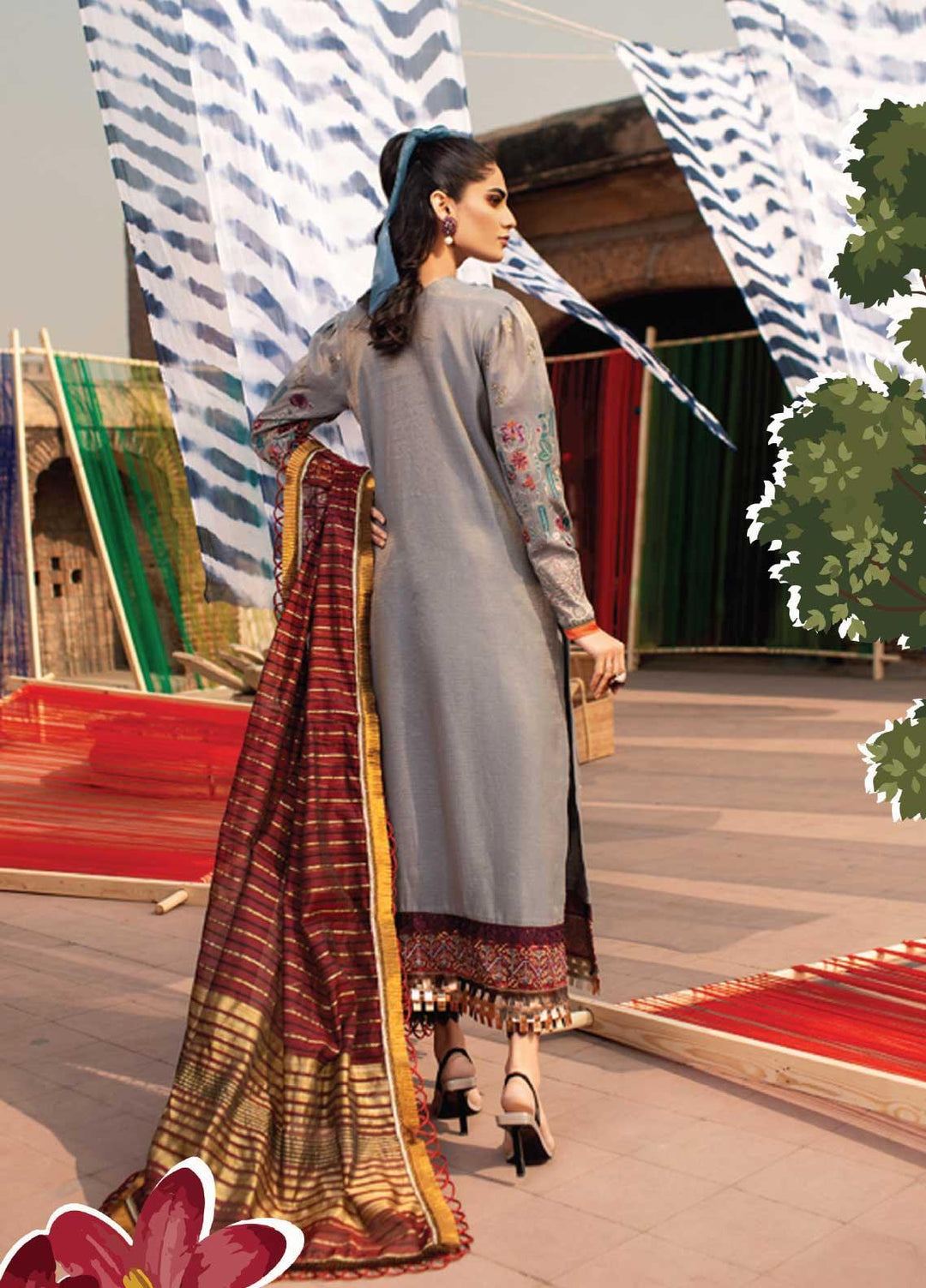 Florent Embroidered Lawn Suits Unstitched 3 Piece F21SS 6B - Luxury Collection