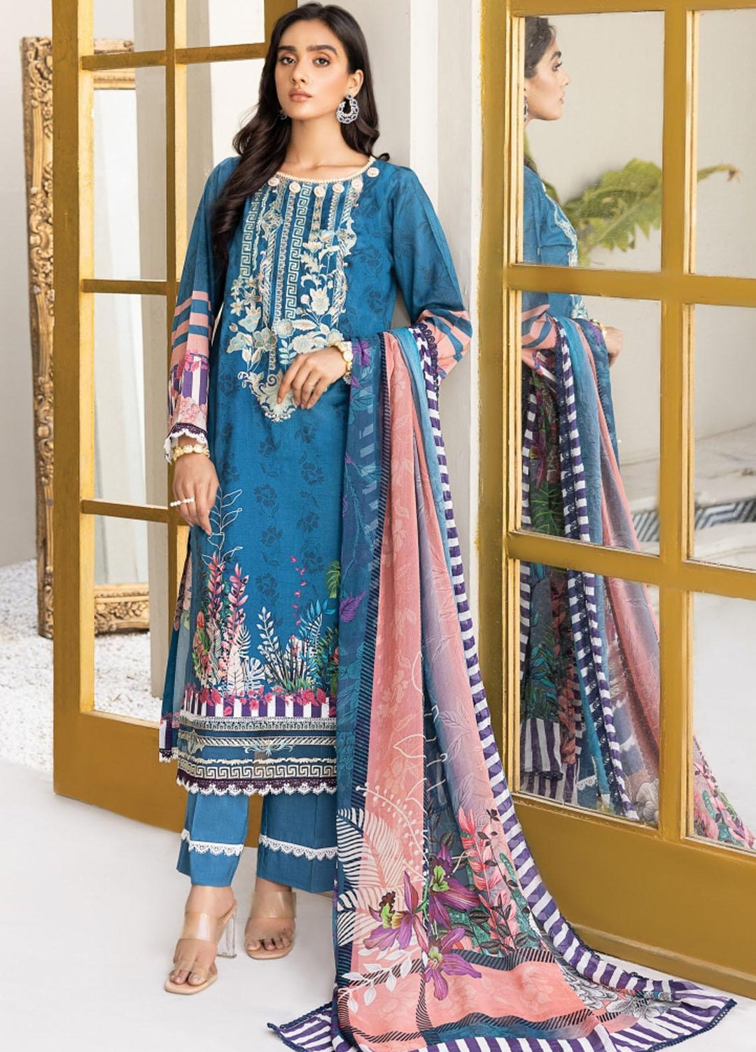 Florent Embroidered Lawn Suits Unstitched 3 Piece FL22S FL-7B - Summer Collection