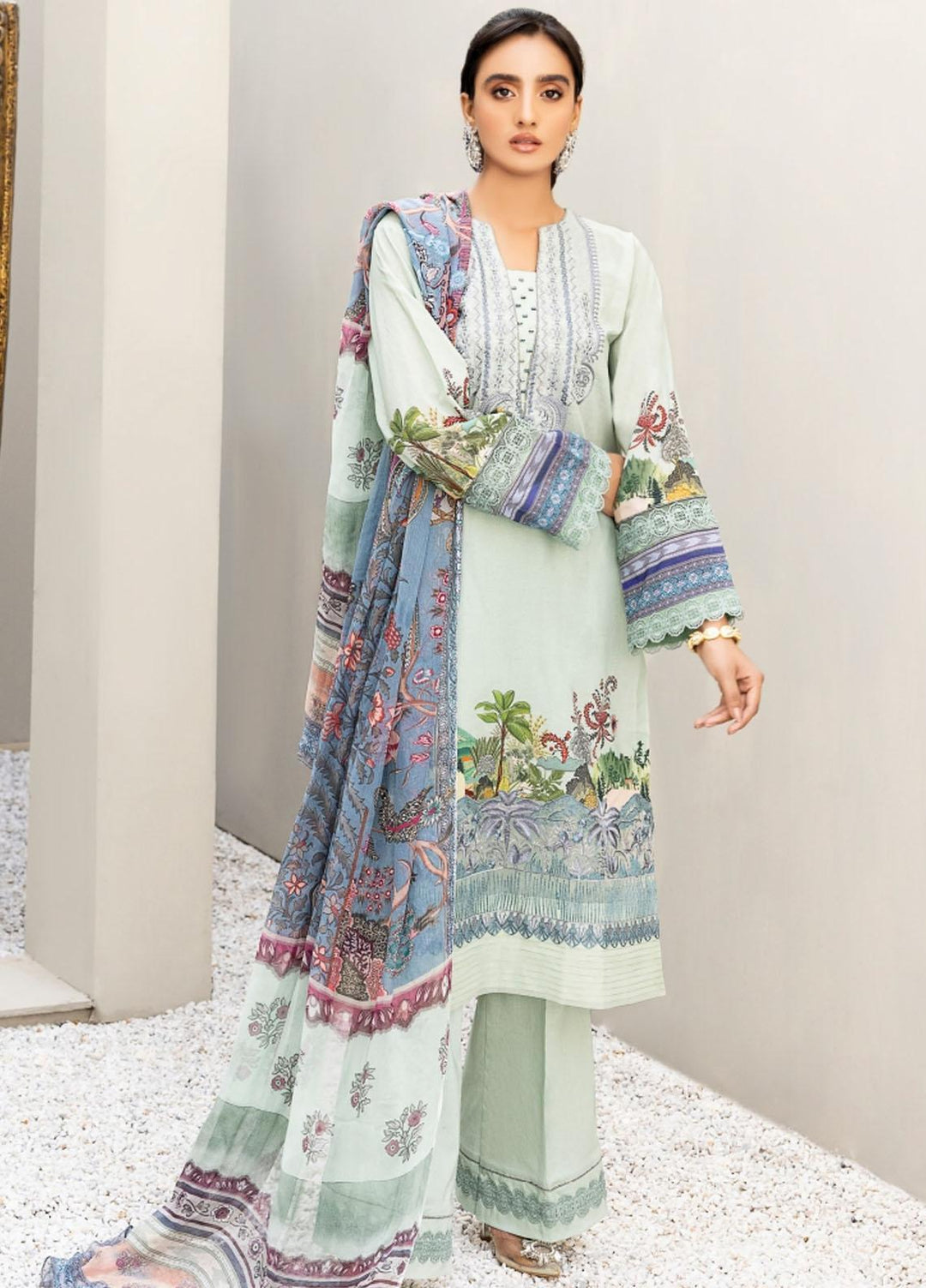 Florent Embroidered Lawn Suits Unstitched 3 Piece FL22S FL-9B - Summer Collection