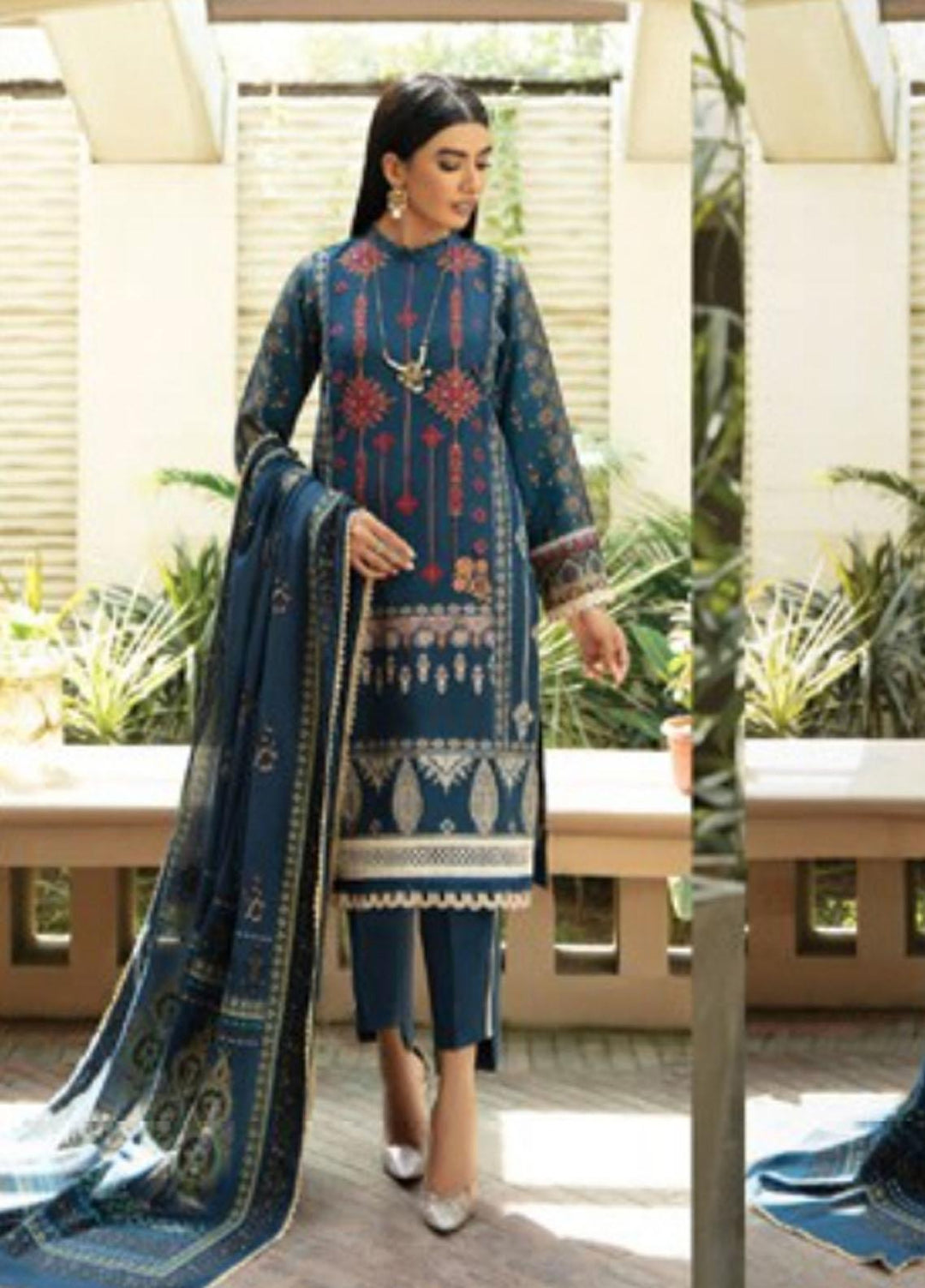 Florent Embroidered Slub Linen Suits Unstitched 3 Piece FL21TS FL-01-B - Winter Collection