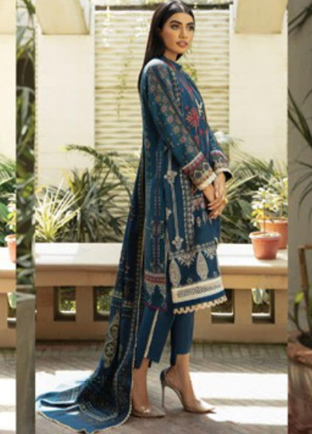 Florent Embroidered Slub Linen Suits Unstitched 3 Piece FL21TS FL-01-B - Winter Collection