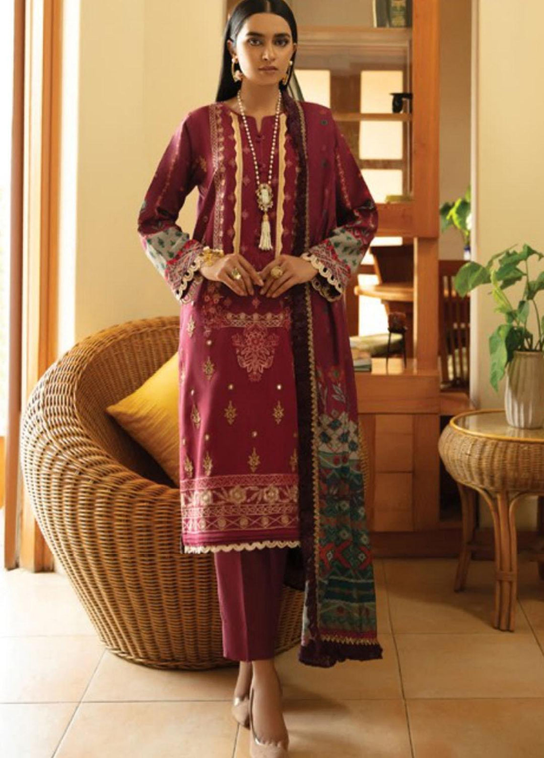 Florent Embroidered Slub Linen Suits Unstitched 3 Piece FL21TS FL-05-B - Winter Collection