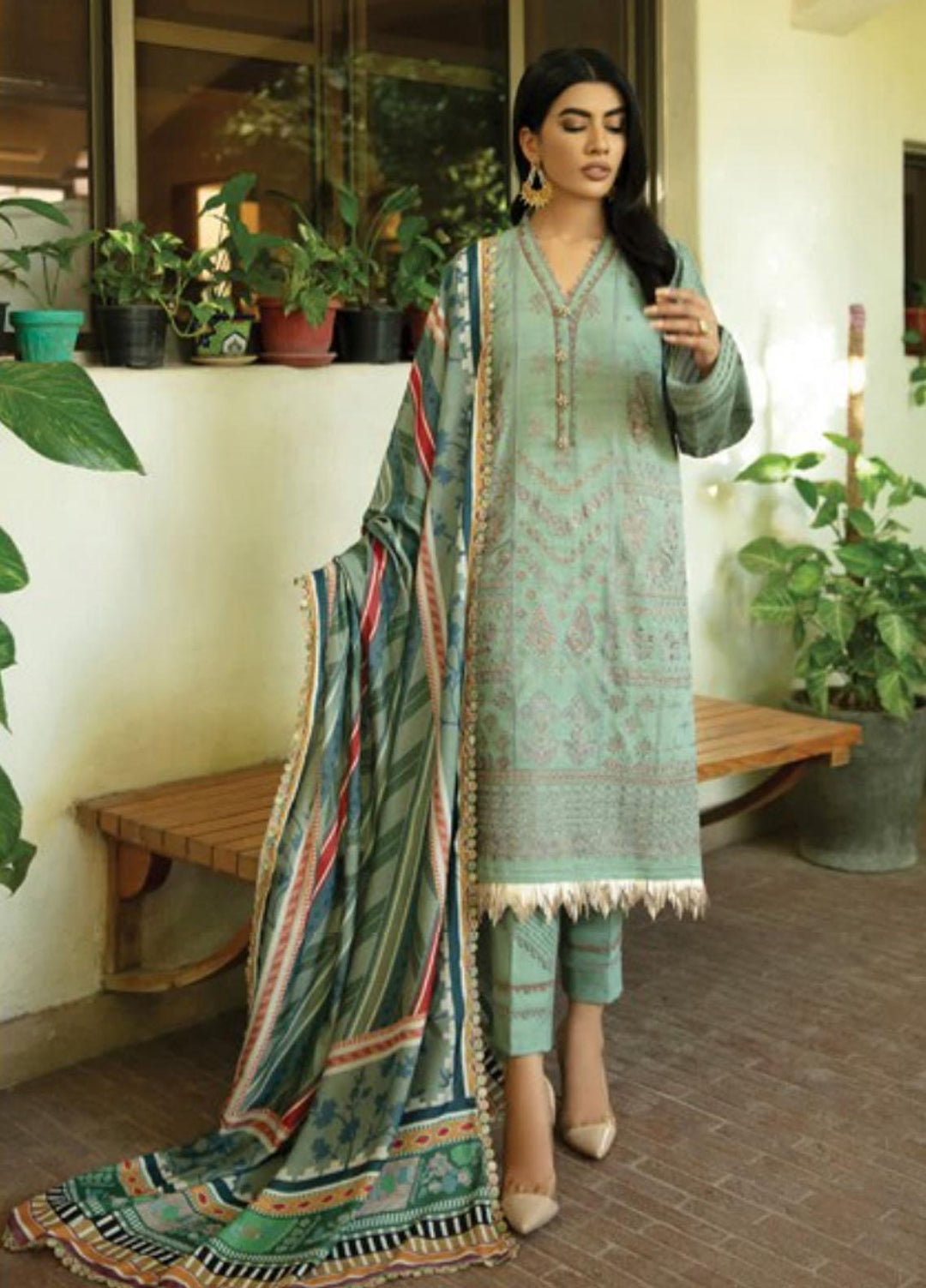 Florent Embroidered Slub Linen Suits Unstitched 3 Piece FL21TS FL-06-A - Winter Collection