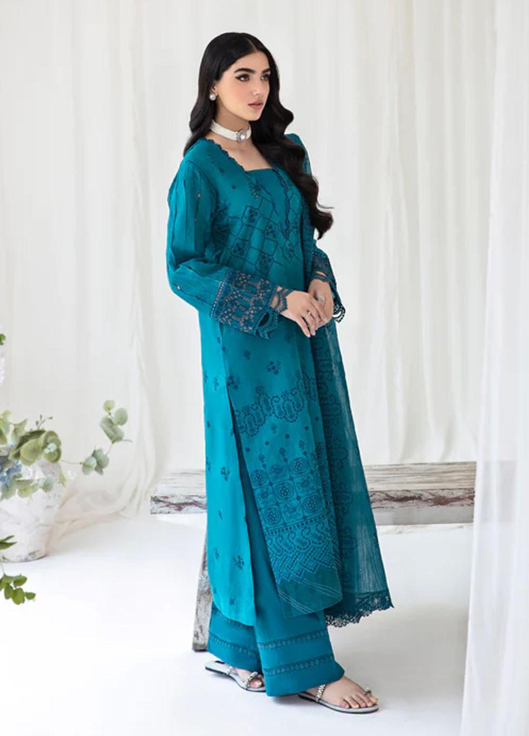 Florent Embroidered Chikankari Suits Unstitched 3 Piece FL23LC FL-1A - Eid Collection