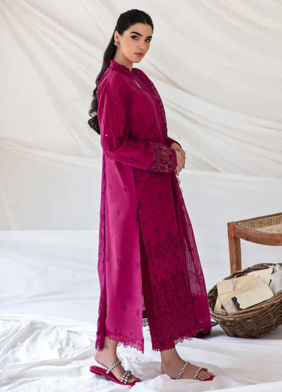 Florent Embroidered Chikankari Suits Unstitched 3 Piece FL23LC FL-1B - Eid Collection