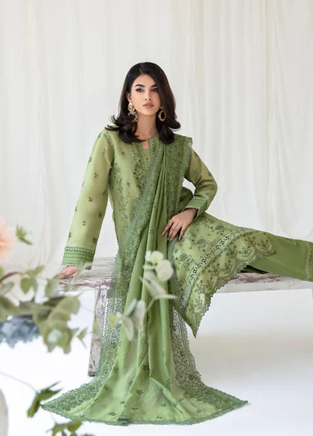 Florent Embroidered Chikankari Suits Unstitched 3 Piece FL23LC FL-2A - Eid Collection