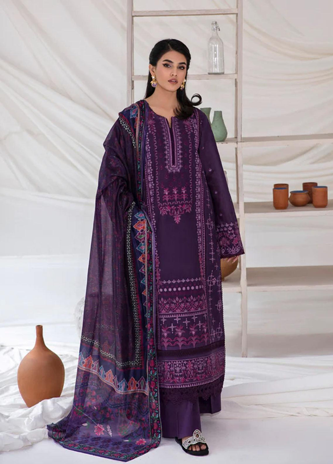 Florent Embroidered Chikankari Suits Unstitched 3 Piece FL23LC FL-3A - Eid Collection