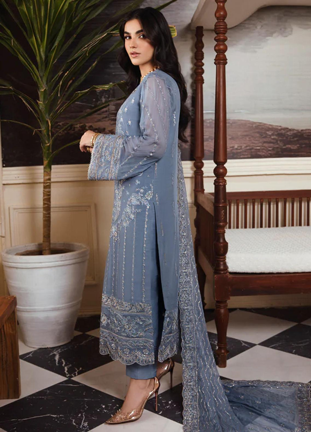 Florent Embroidered Chiffon Suits Unstitched 4 Piece FL23LF Elora - Luxury Collection