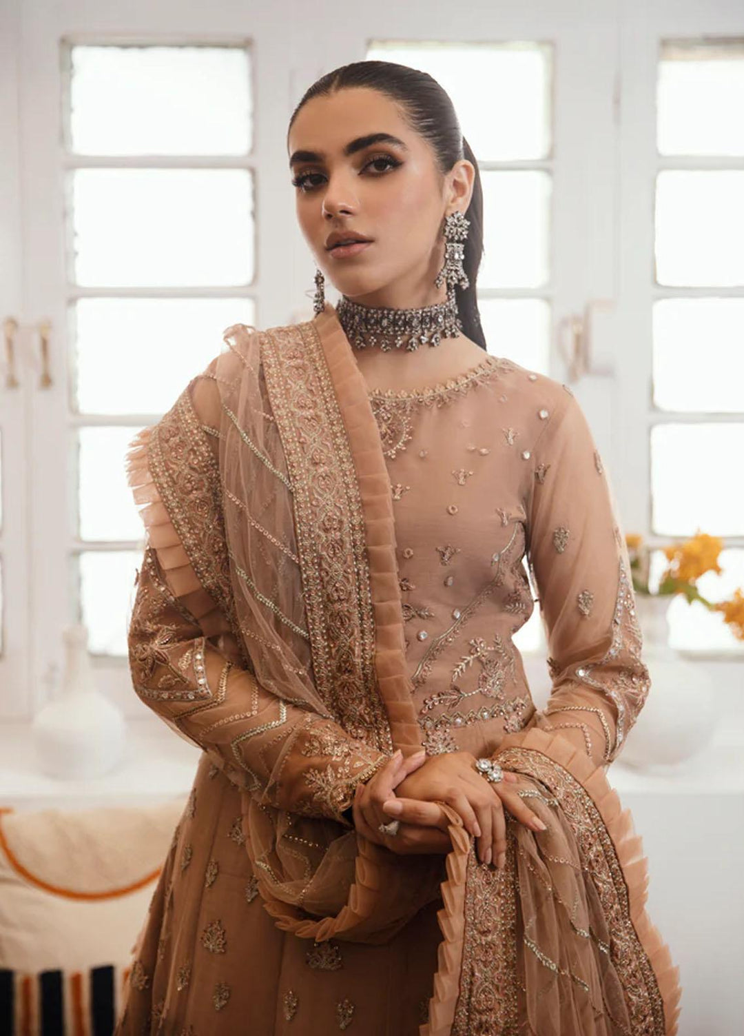Florent Embroidered Net Suits Unstitched 4 Piece FL23LF Noor - Luxury Collection
