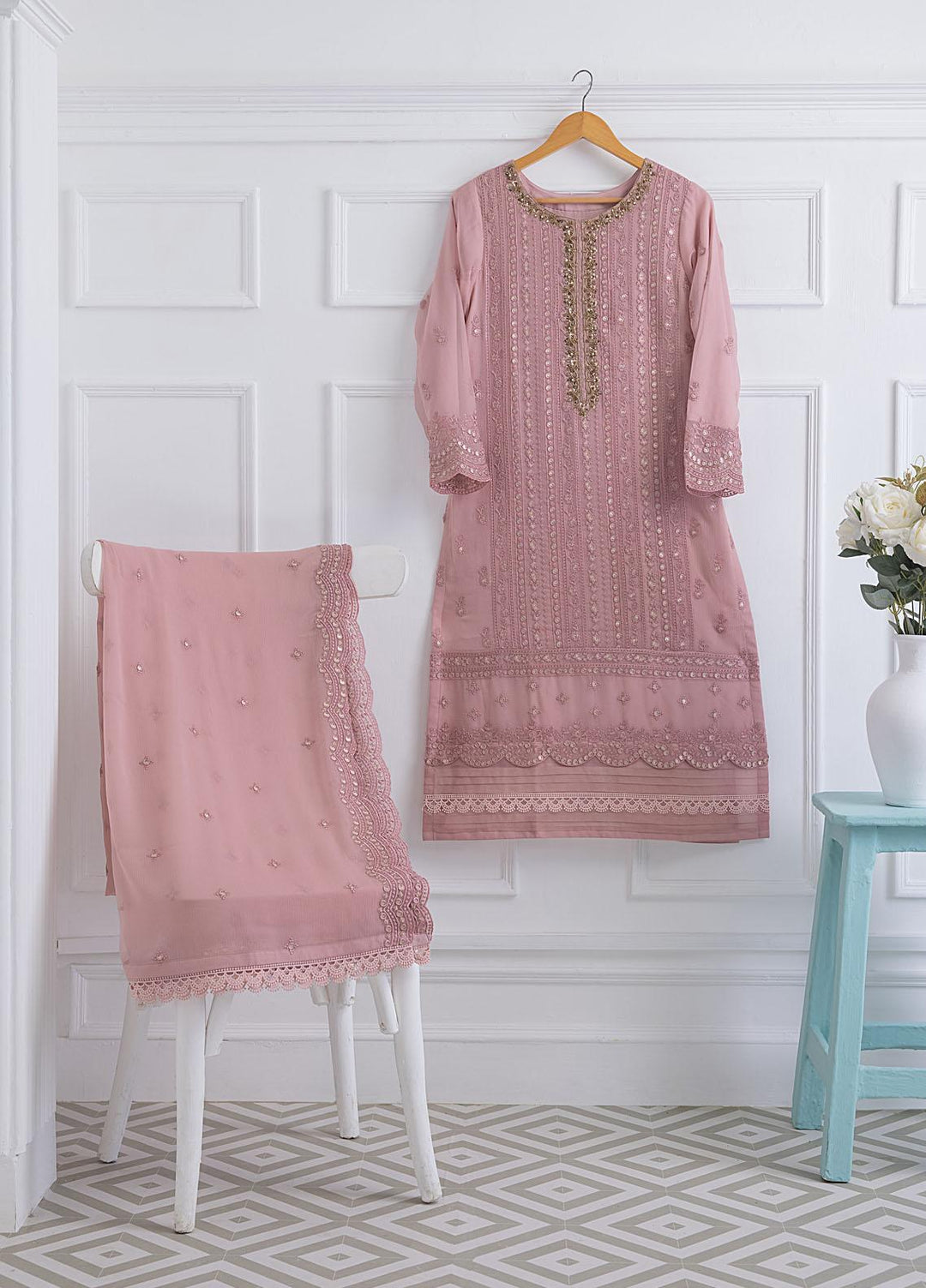 Azure Luxury Pret Embroidered Chiffon 2 Piece Dress OLEANDER