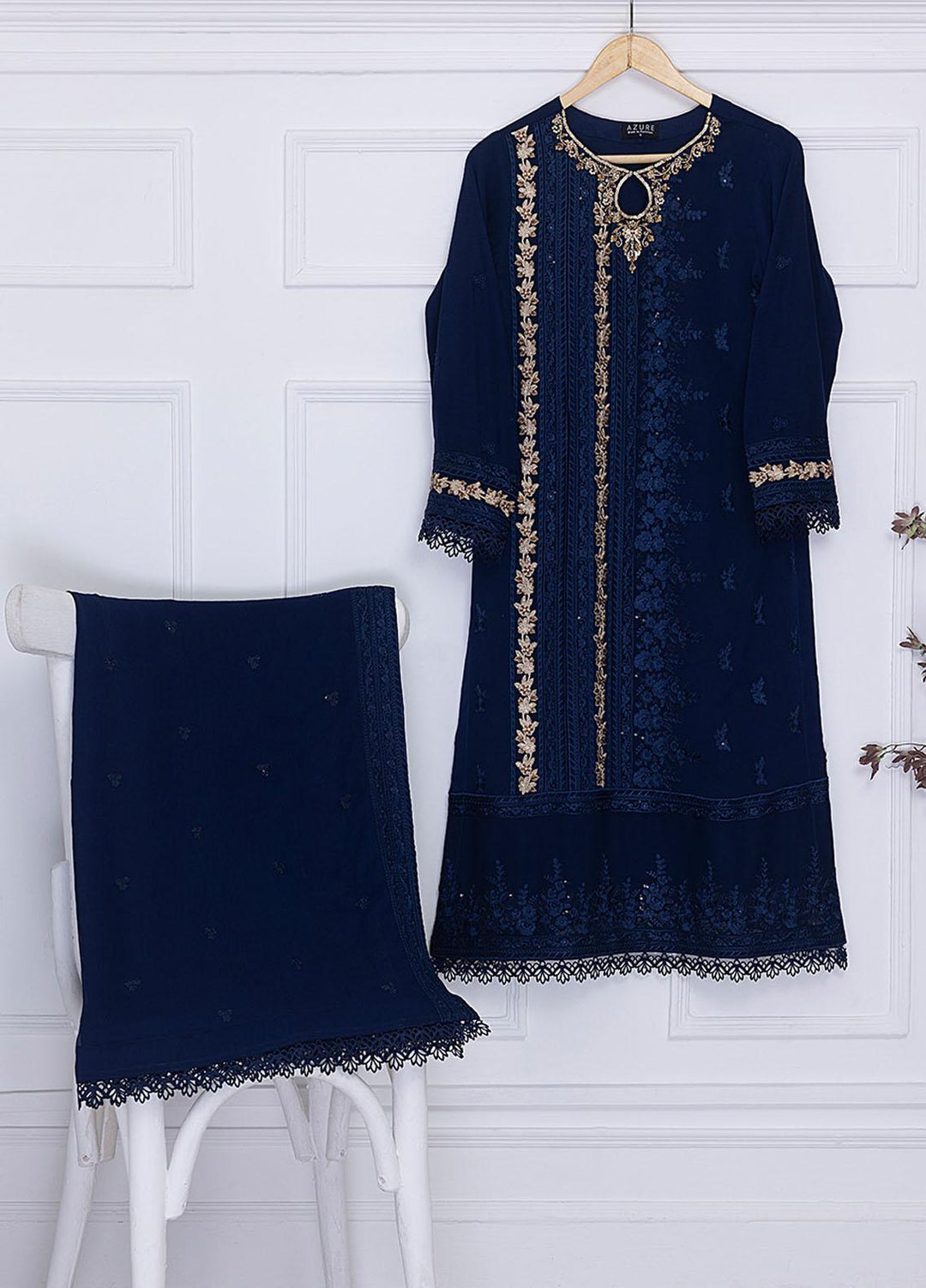 Azure Luxury Pret Embroidered Chiffon 2 Piece Dress AZU23FLT Shining Sky