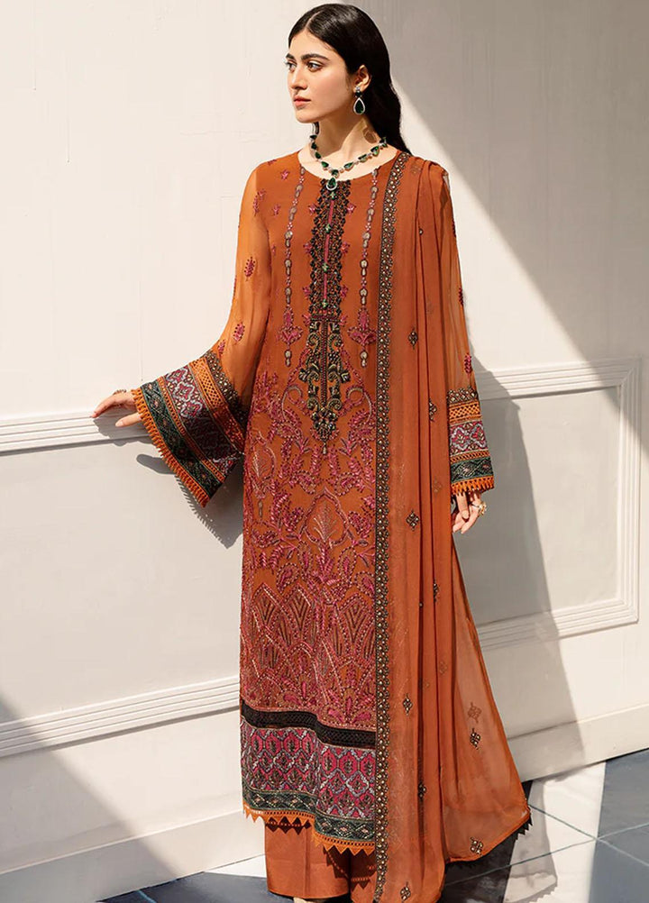 Flossie Embroidered Chiffon Suits Unstitched 3 Piece FS23EU S-1105 Ravishing Red - Festive Collection