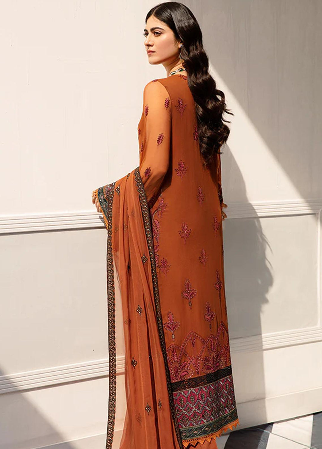 Flossie Embroidered Chiffon Suits Unstitched 3 Piece FS23EU S-1105 Ravishing Red - Festive Collection