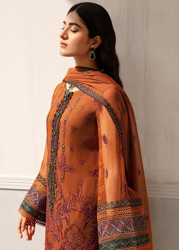 Flossie Embroidered Chiffon Suits Unstitched 3 Piece FS23EU S-1105 Ravishing Red - Festive Collection