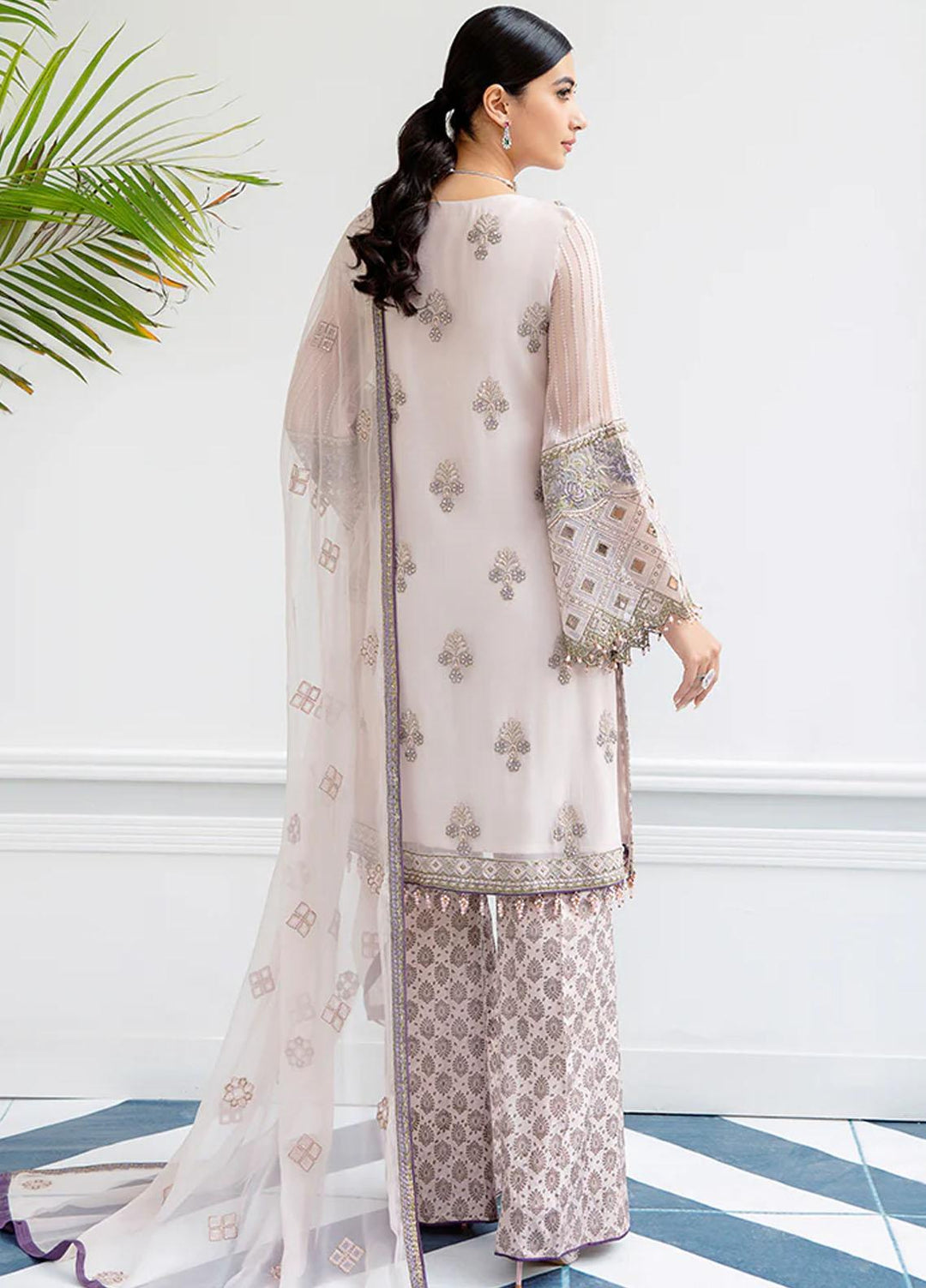Flossie Embroidered Chiffon Suits Unstitched 3 Piece FS23EU S-1107 Muted Pesca - Festive Collection