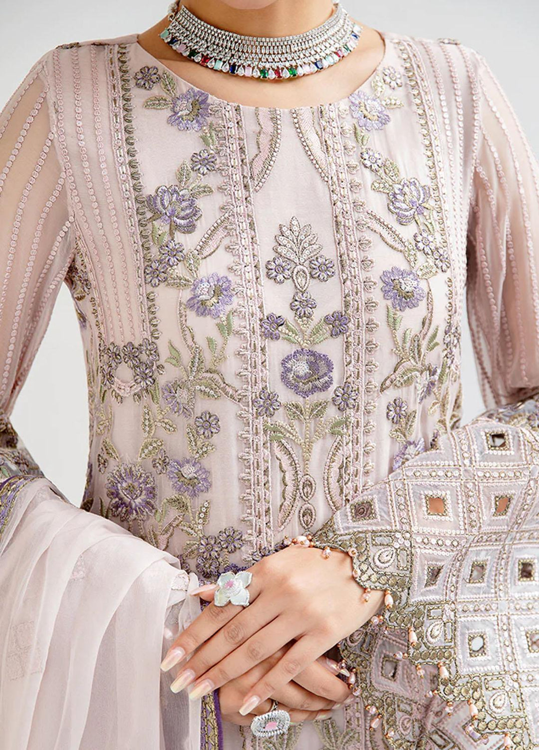 Flossie Embroidered Chiffon Suits Unstitched 3 Piece FS23EU S-1107 Muted Pesca - Festive Collection