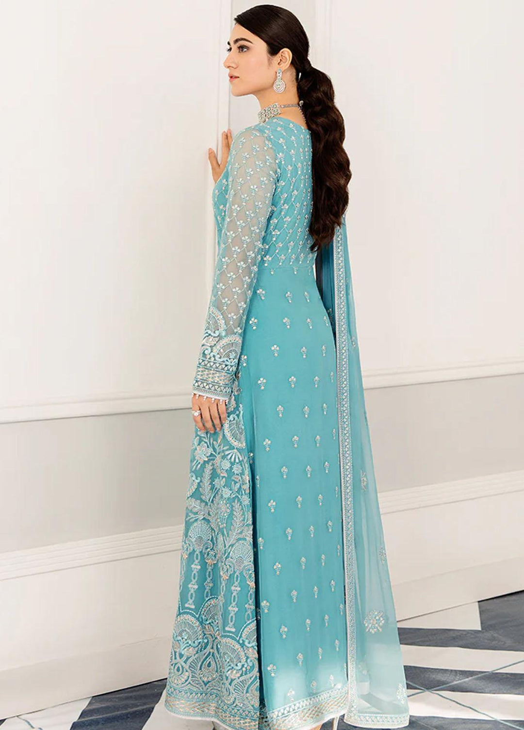 Flossie Embroidered Chiffon Suits Unstitched 3 Piece FS23EU S-1108 Emerald Green - Festive Collection