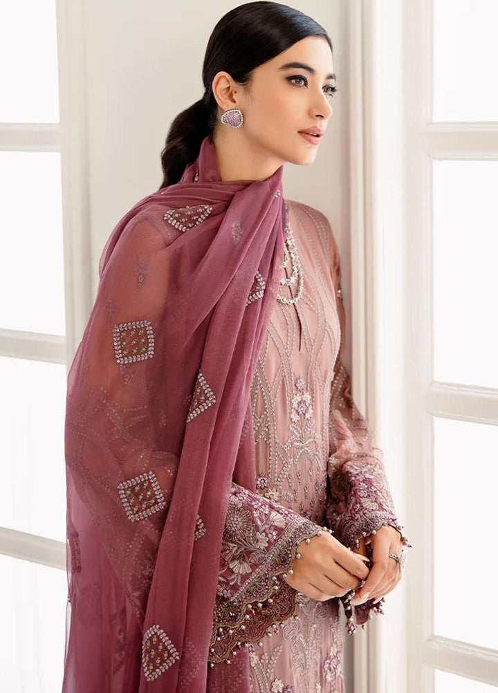 Flossie Embroidered Chiffon Suits Unstitched 3 Piece FS23EU S-1109 Burlwood - Festive Collection