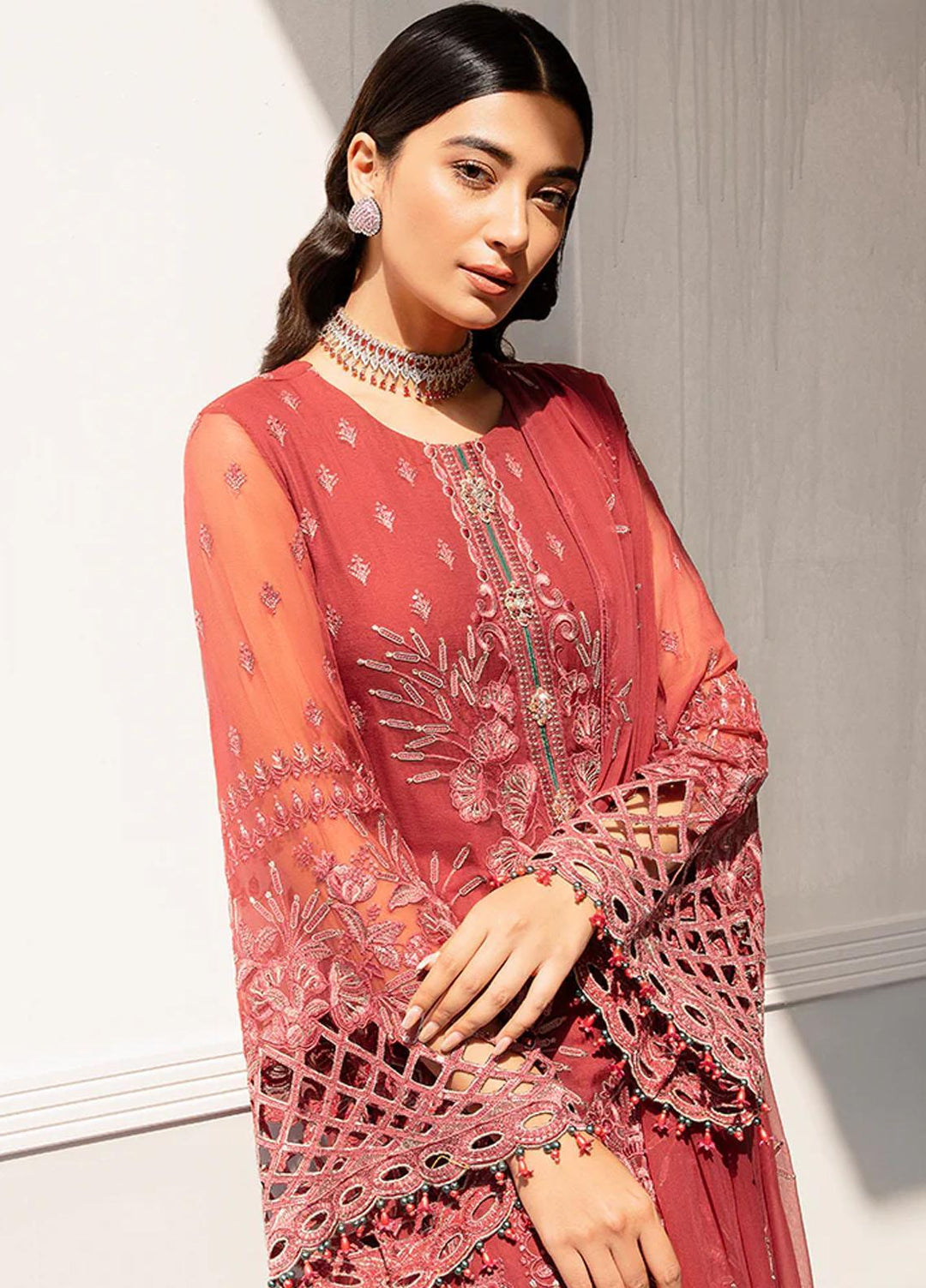 Flossie Embroidered Chiffon Suits Unstitched 3 Piece FS23EU S-1110 Arosa Oscuro Costura - Festive Collection