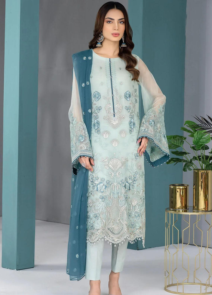Flossie Embroidered Chiffon Suits Unstitched 3 Piece FS23EU K-1309 Skiey - Festive Collection