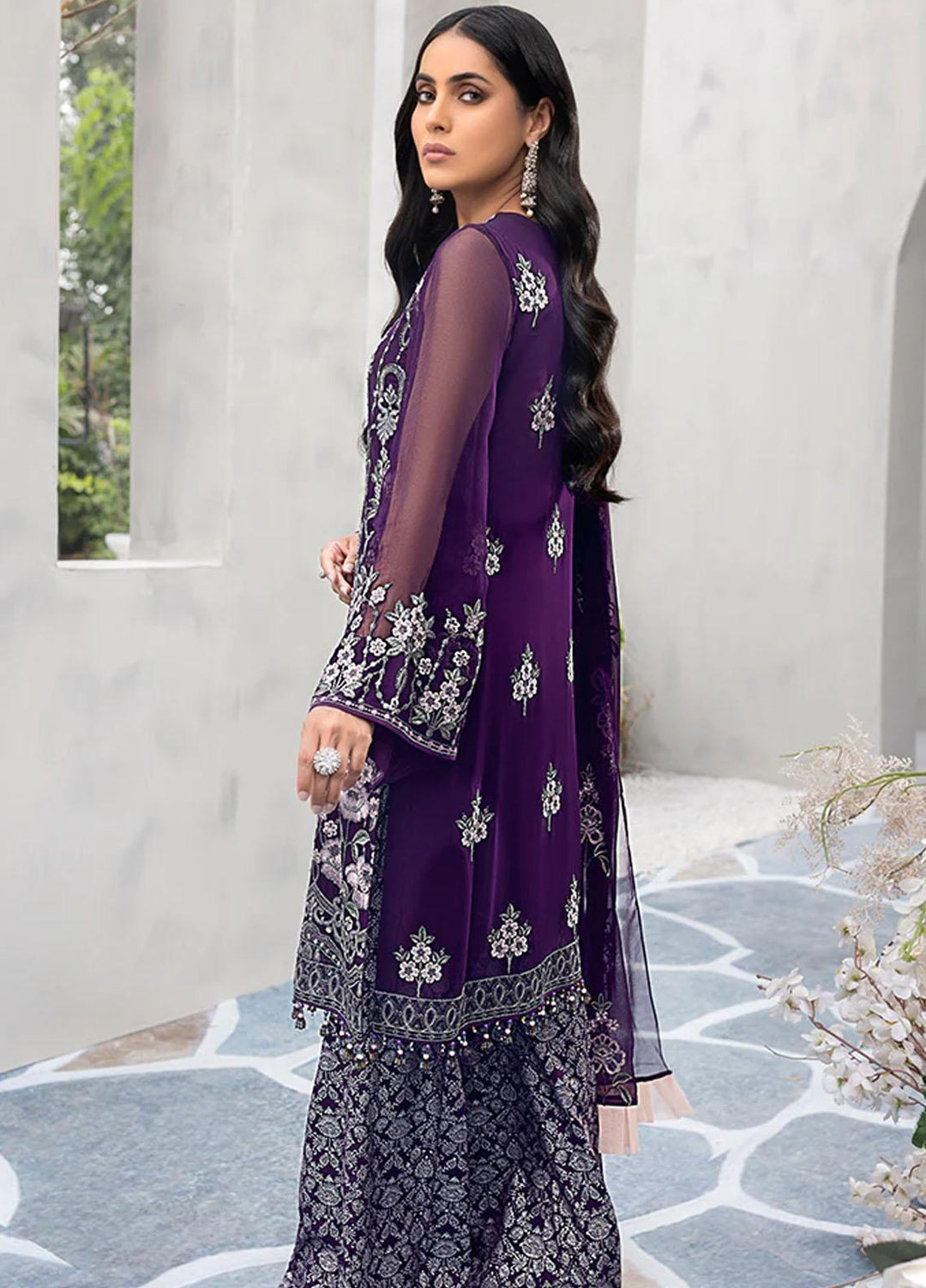 Flossie Embroidered Chiffon Suits Unstitched 3 Piece FS23EU K-1204 Lavishing Lavender - Festive Collection
