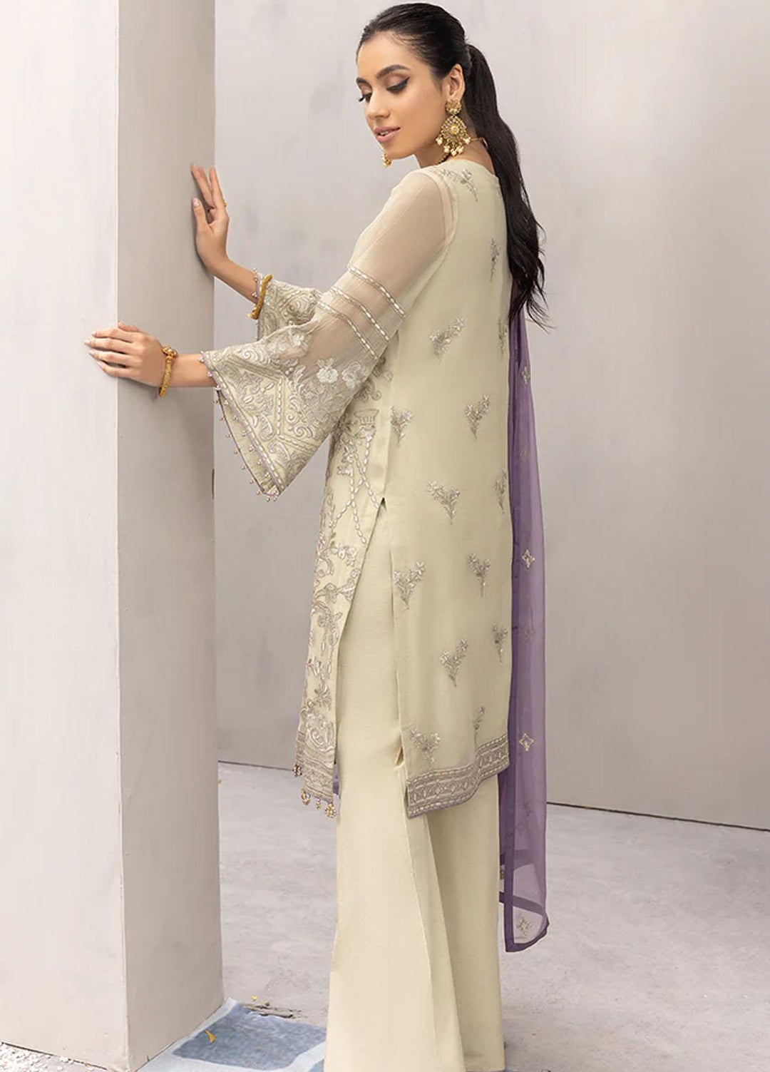 Flossie Embroidered Chiffon Suits Unstitched 3 Piece FS23EU K-1205 Lightly Dominant - Festive Collection