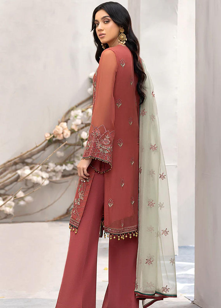 Flossie Embroidered Chiffon Suits Unstitched 3 Piece FS23EU K-1206 Damp Rubicund - Festive Collection