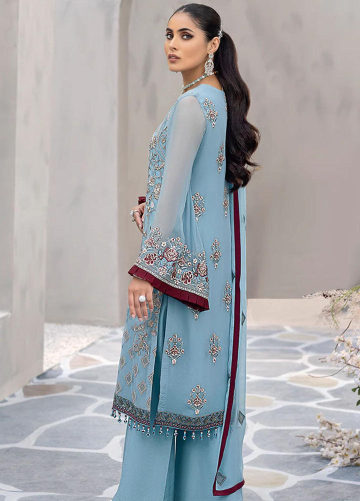 Flossie Embroidered Chiffon Suits Unstitched 3 Piece FS23EU K-1209 Sapphire Beryl - Festive Collection