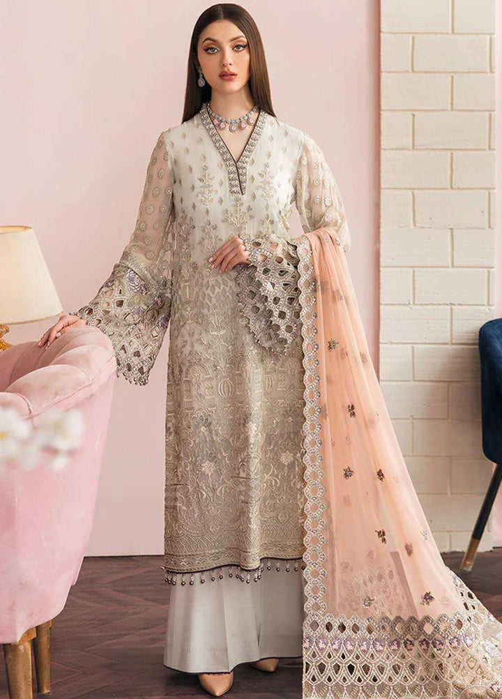 Flossie Embroidered Chiffon Suits Unstitched 3 Piece FS23EU FE-502 Ivory White - Festive Collection