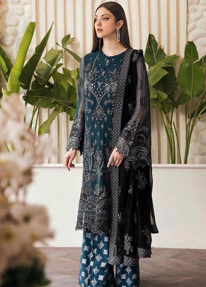 Flossie Embroidered Chiffon Suits Unstitched 3 Piece FS23EU FE-507 Spectral Blue - Festive Collection