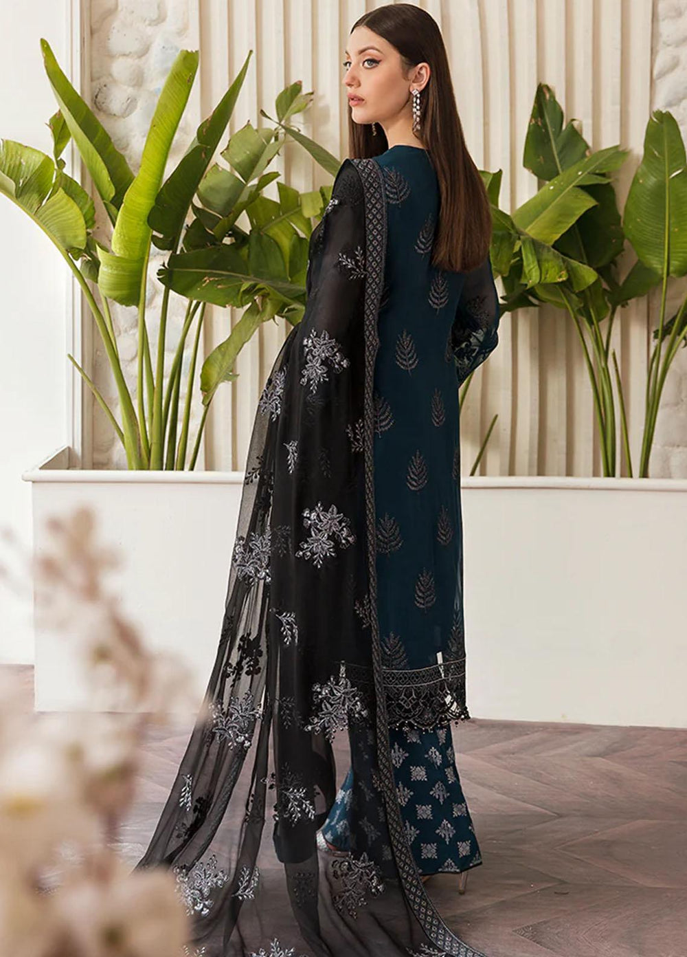 Flossie Embroidered Chiffon Suits Unstitched 3 Piece FS23EU FE-507 Spectral Blue - Festive Collection