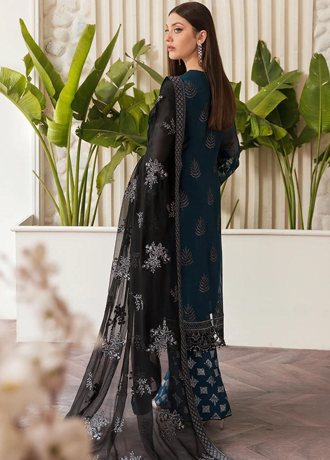 Flossie Embroidered Chiffon Suits Unstitched 3 Piece FS23EU FE-507 Spectral Blue - Festive Collection