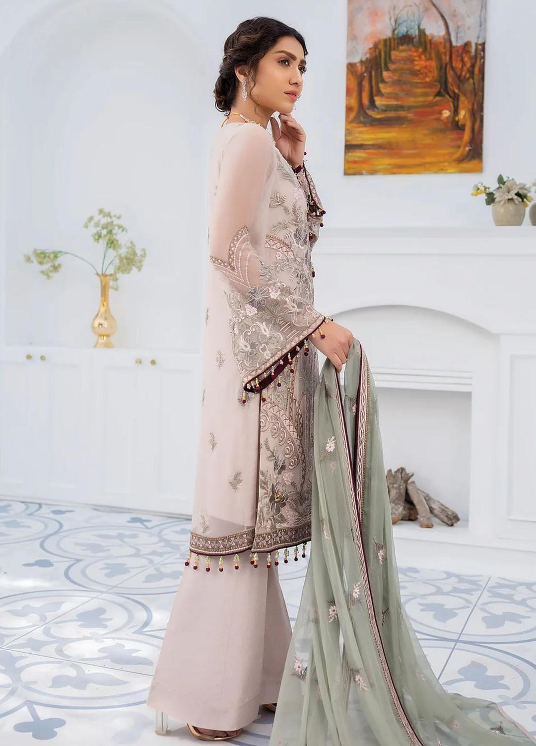 Flossie Embroidered Chiffon Suits Unstitched 3 Piece FS23EU K-806 Salsa Rosa - Festive Collection