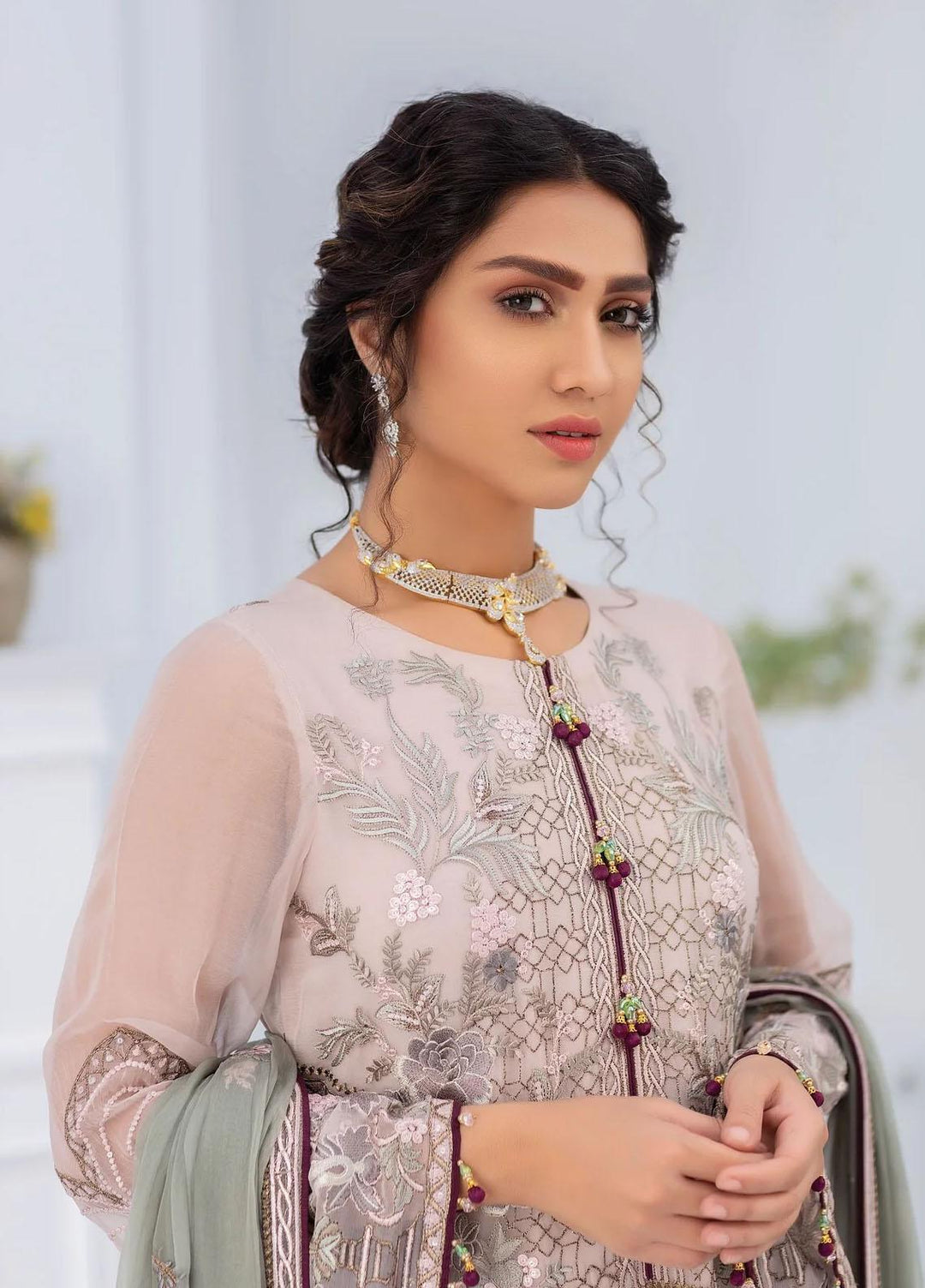 Flossie Embroidered Chiffon Suits Unstitched 3 Piece FS23EU K-806 Salsa Rosa - Festive Collection