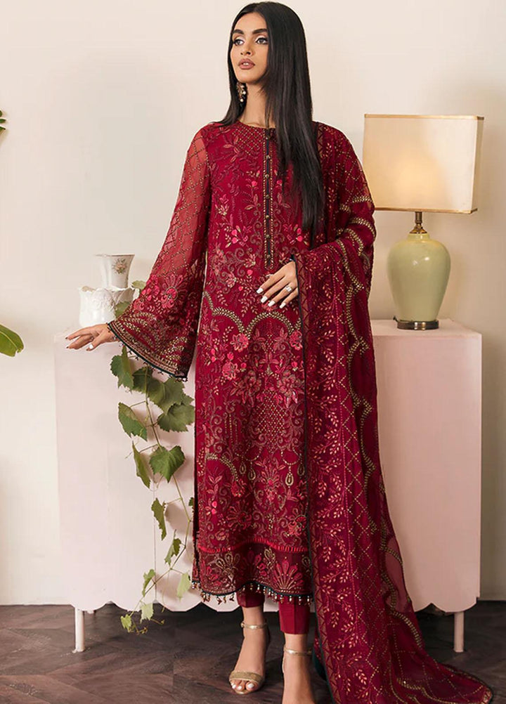Flossie Embroidered Chiffon Suits Unstitched 3 Piece FS23EX FE-506 Cherubic Ruby - Festive Collection