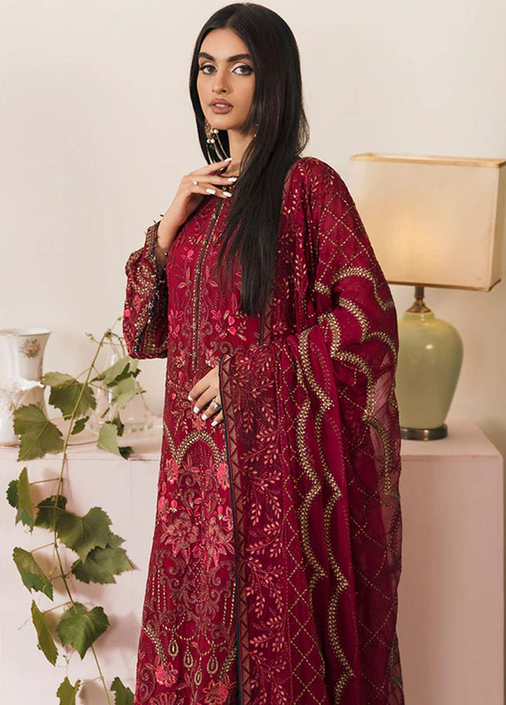 Flossie Embroidered Chiffon Suits Unstitched 3 Piece FS23EX FE-506 Cherubic Ruby - Festive Collection