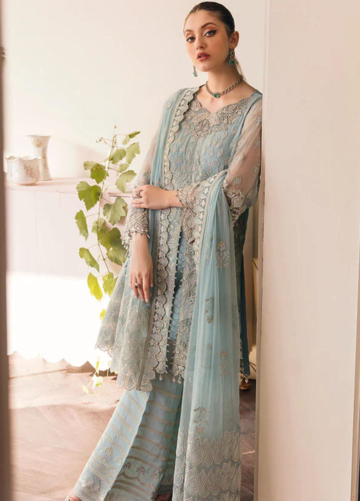 Flossie Embroidered Chiffon Suits Unstitched 3 Piece FS23EX FE-503 Serene Cerulean - Festive Collection