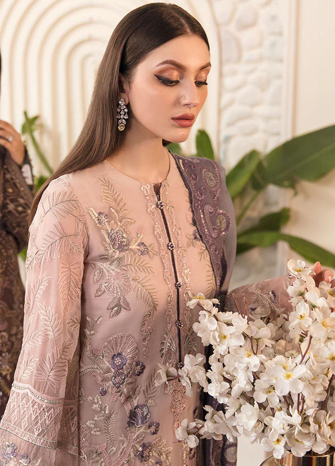 Flossie Embroidered Chiffon Suits Unstitched 3 Piece FS23EX FE-508 Fuchsia Pink - Festive Collection