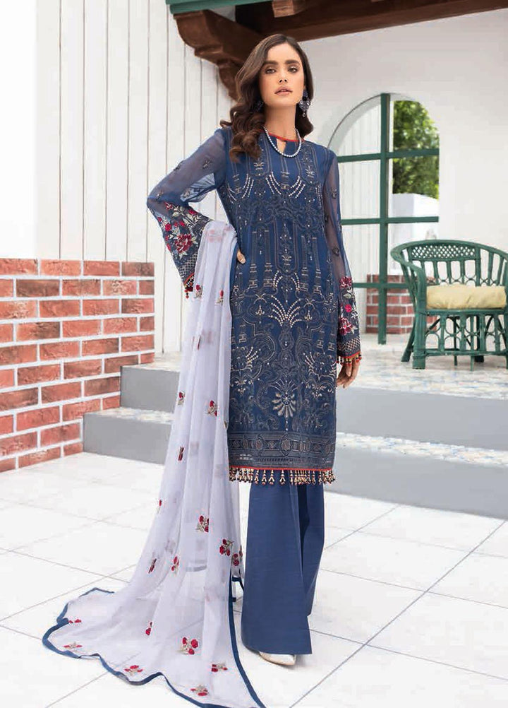 Flossie Embroidered Chiffon Suits Unstitched 3 Piece DECEMBER SKY - Luxury Collection